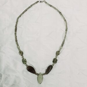 Smoky Green Beaded Statement Necklace 18"